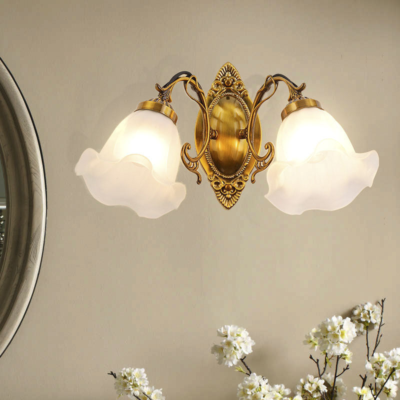 Iron Glass Flower Living 2-Light Wall Lamp
