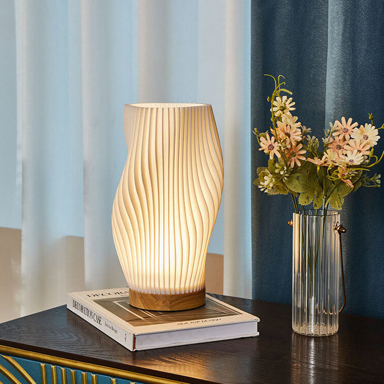 Round Wave Pod Wood Table Lamp