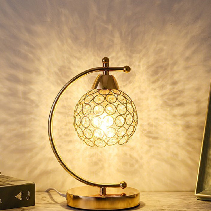 Crystal Iron Round Bedroom Table Lamp