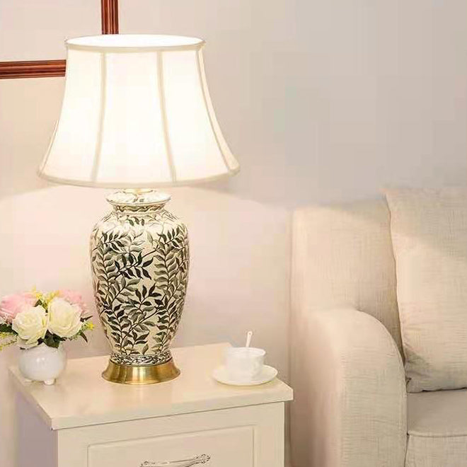 Vase Shaped Fabric Ceramic Table Lamp