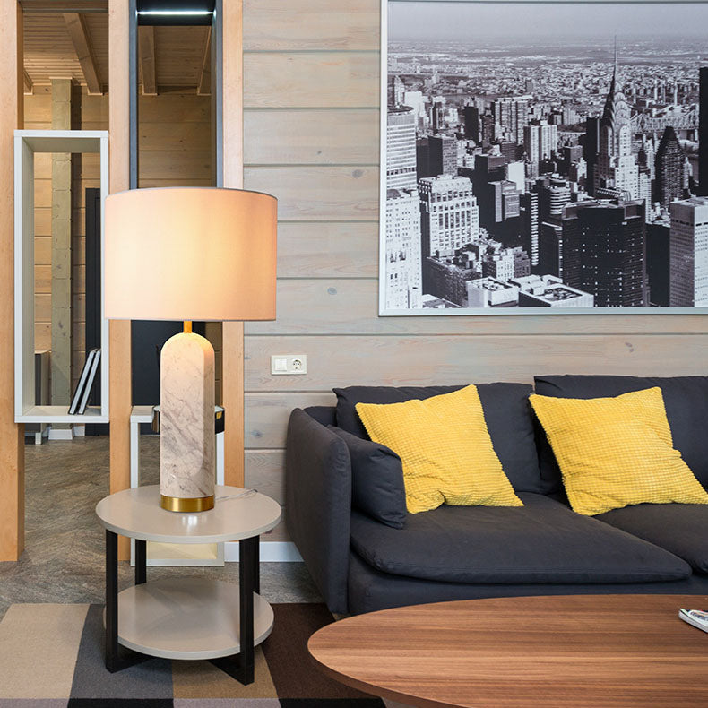 Cylindrical Rectangular Column Marble Table Lamp