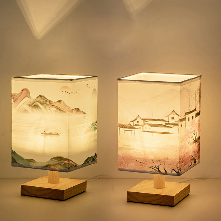 Fabric Square Bedroom Table Lamp