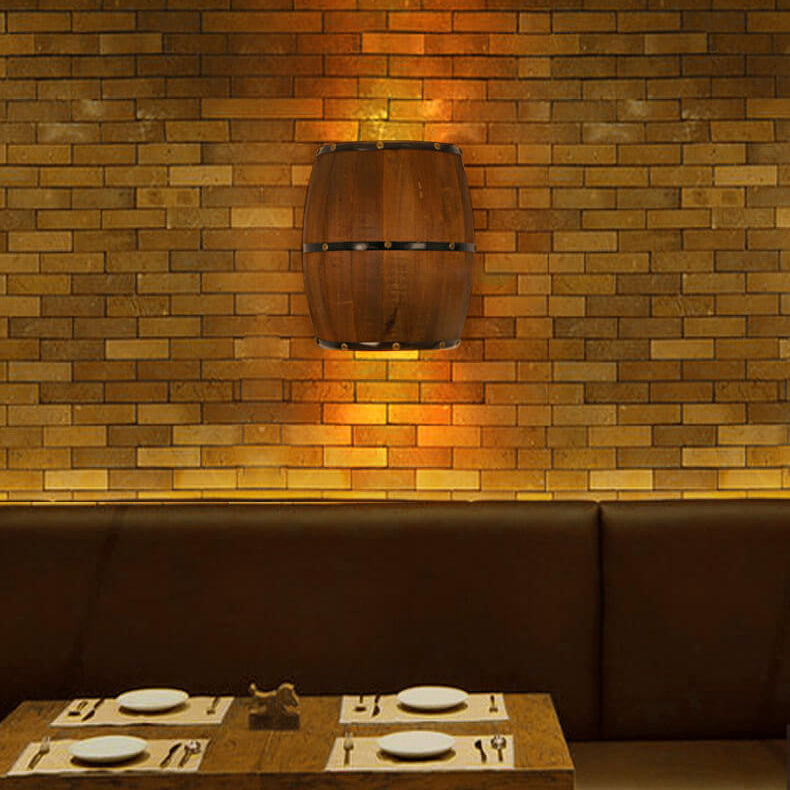 Half Barrel Wood Wall Lamp