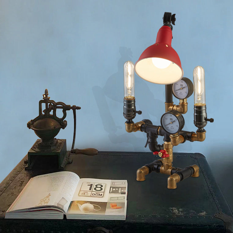 Plumbing Robot Aluminum Iron 3-Light Table Lamp
