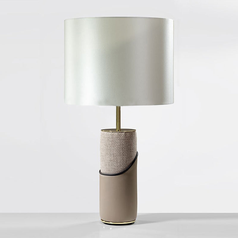 Fabric Leather Cylinder Bedroom Table Lamp