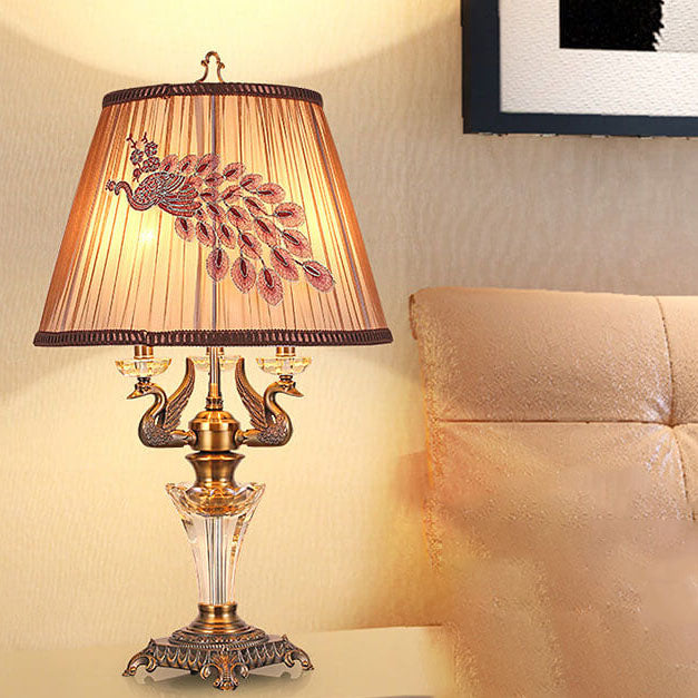 Fabric Candle Crystal 3/4 3-Light Table Lamp