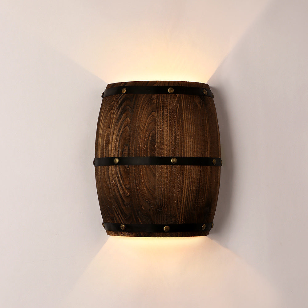 Wood Wine Barrel Design Wall Lamp