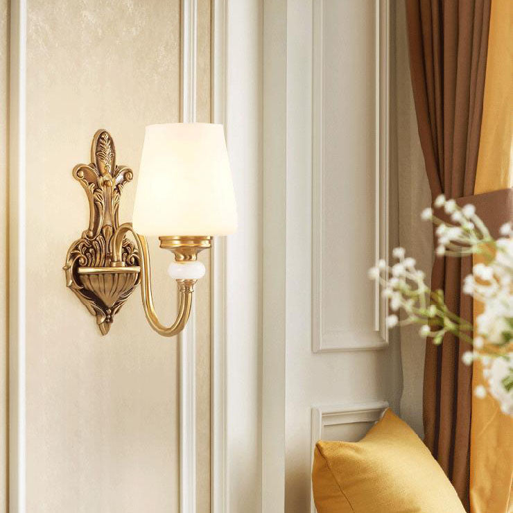 Jade Glass Brass Cone Wall Lamp