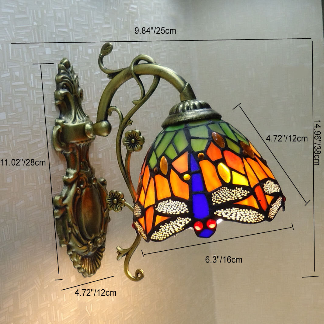 Handmade Stained Glass Dragonfly Wall Lamp