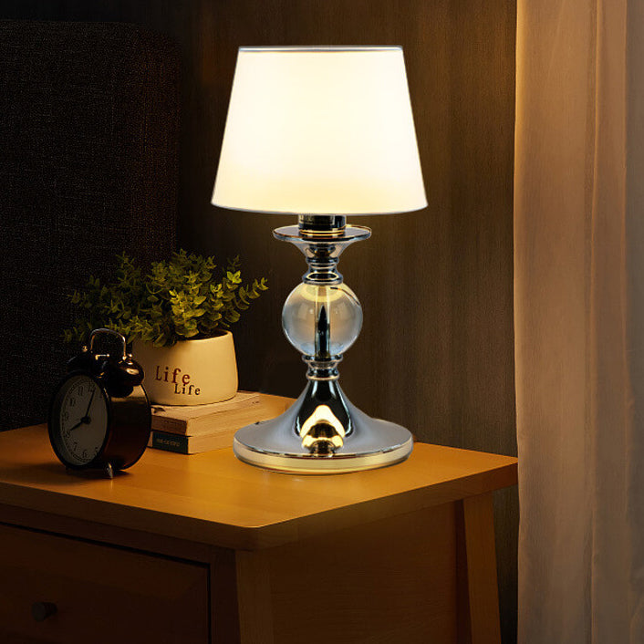 European-style White Fabric Chrome Table Lamp