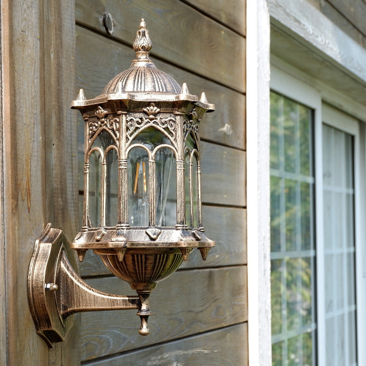 Hexagonal Aluminum Watermarked Glass Outdoor Light