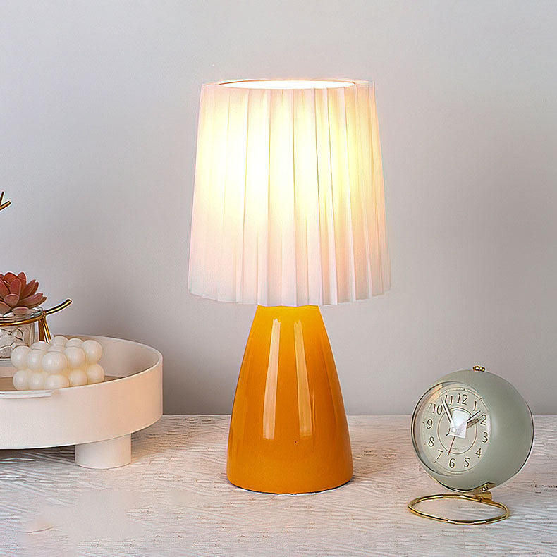 Pleated Fabric Ceramics Bedroom Table Lamp