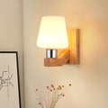 Rubberwood Glass Iron Geometric Wall Lamp