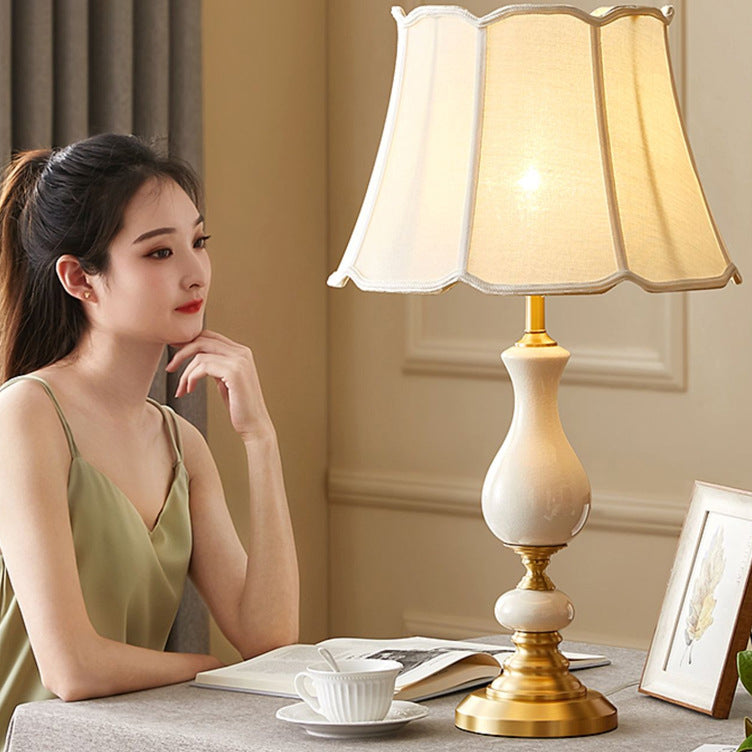 Trapezoidal Vase Ceramic Fabric Table Lamp