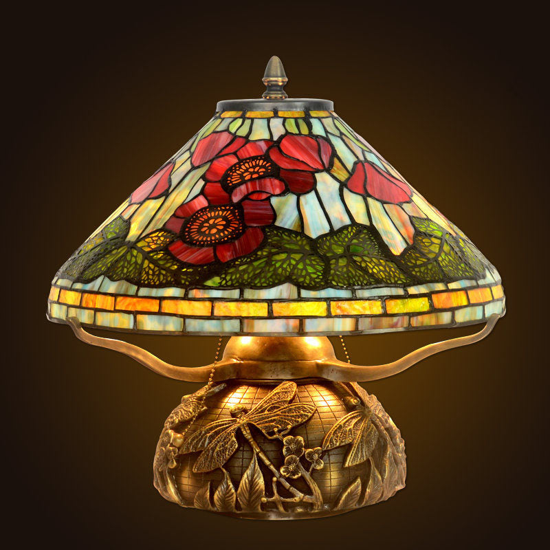 Flower Stained Glass Copper 2-Light Table Lamp