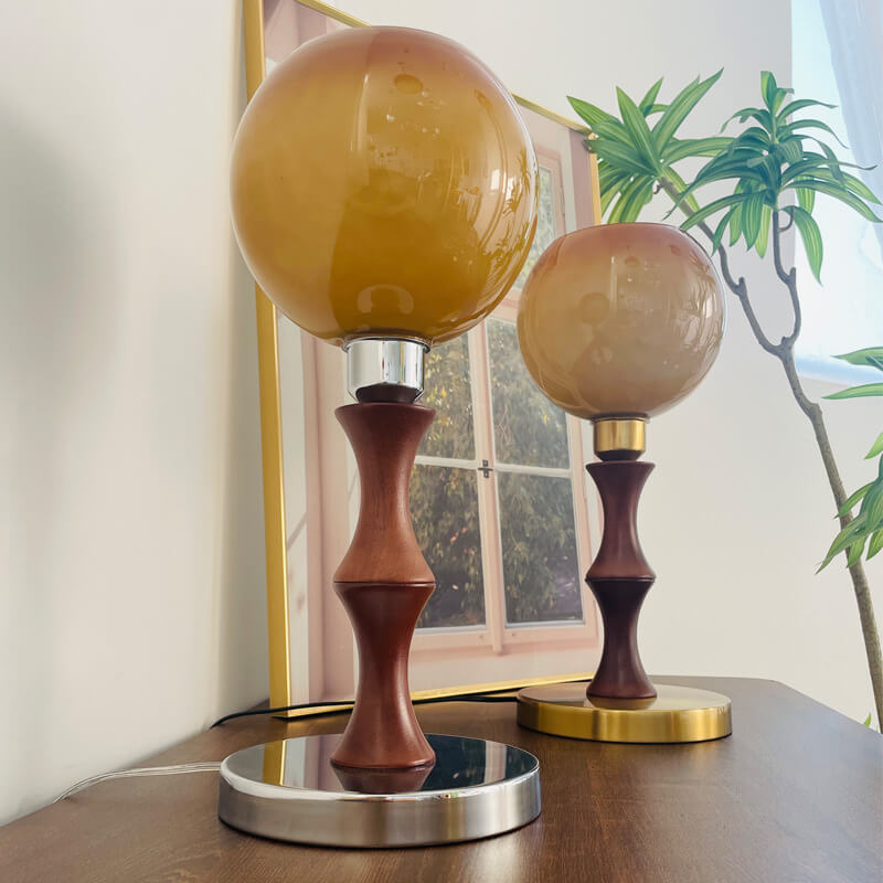 Spherical Glass Wood Table Lamp