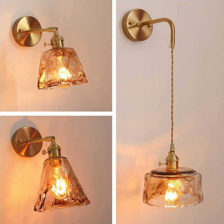 Eclectic Amber Glass Brass Wall Lamp