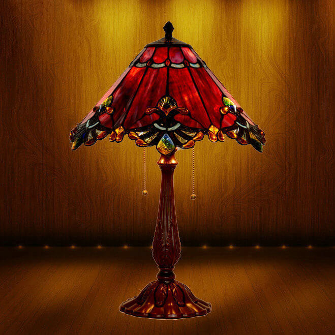 Mediterranean Stained Glass Tapered 2-Light Table Lamp