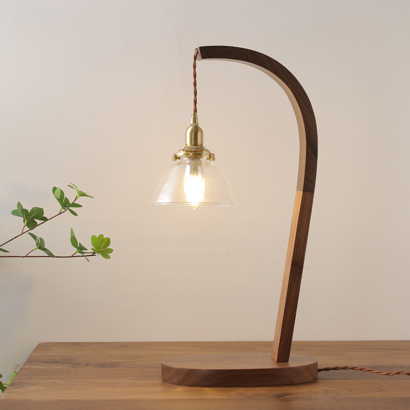 Round Wood Glass Living Table Lamp