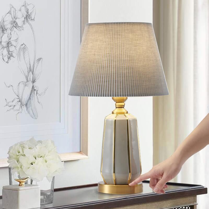 Gray Ceramic Linen Table Lamp