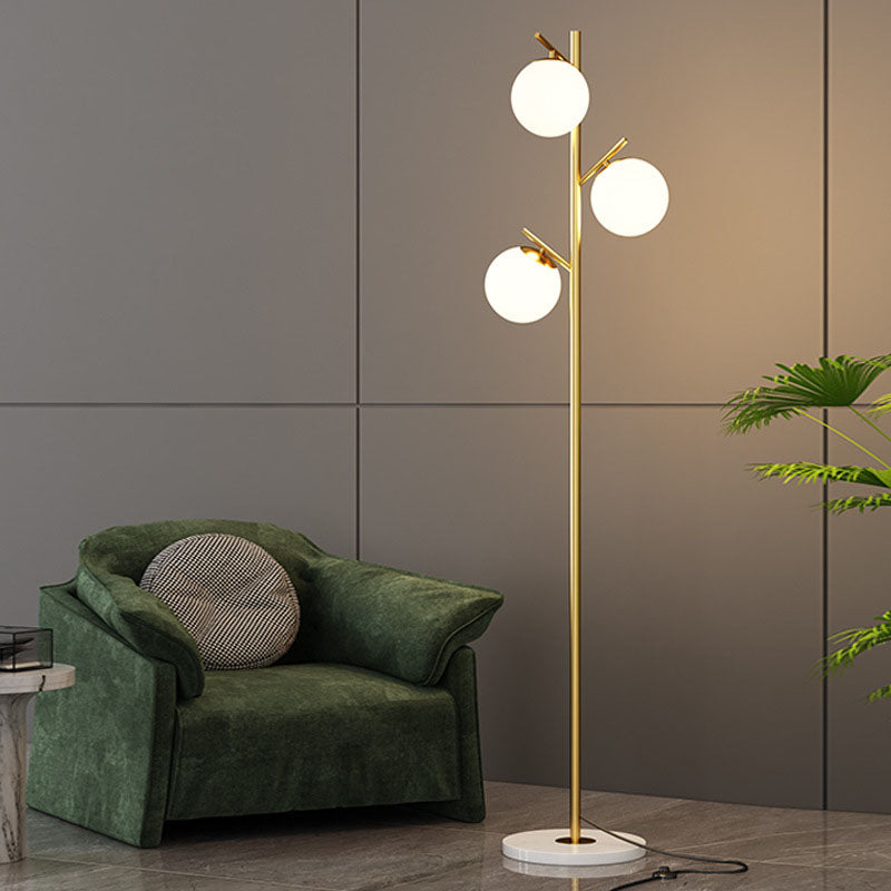 Orb Pillar Metal Marble 3-Light Floor Lamp