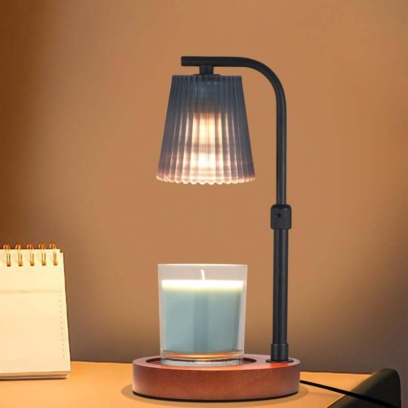 Pleated Glass Lampshade Wood Table Lamp
