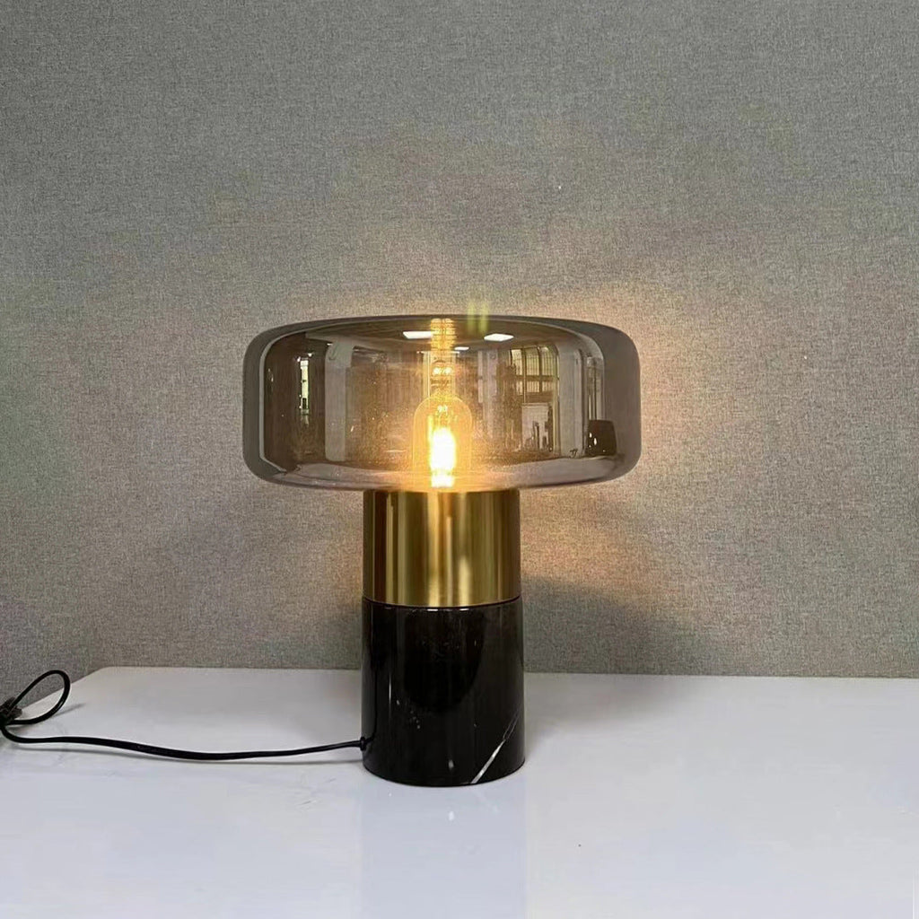 Glass Cylindrical Iron Marble Table Lamp