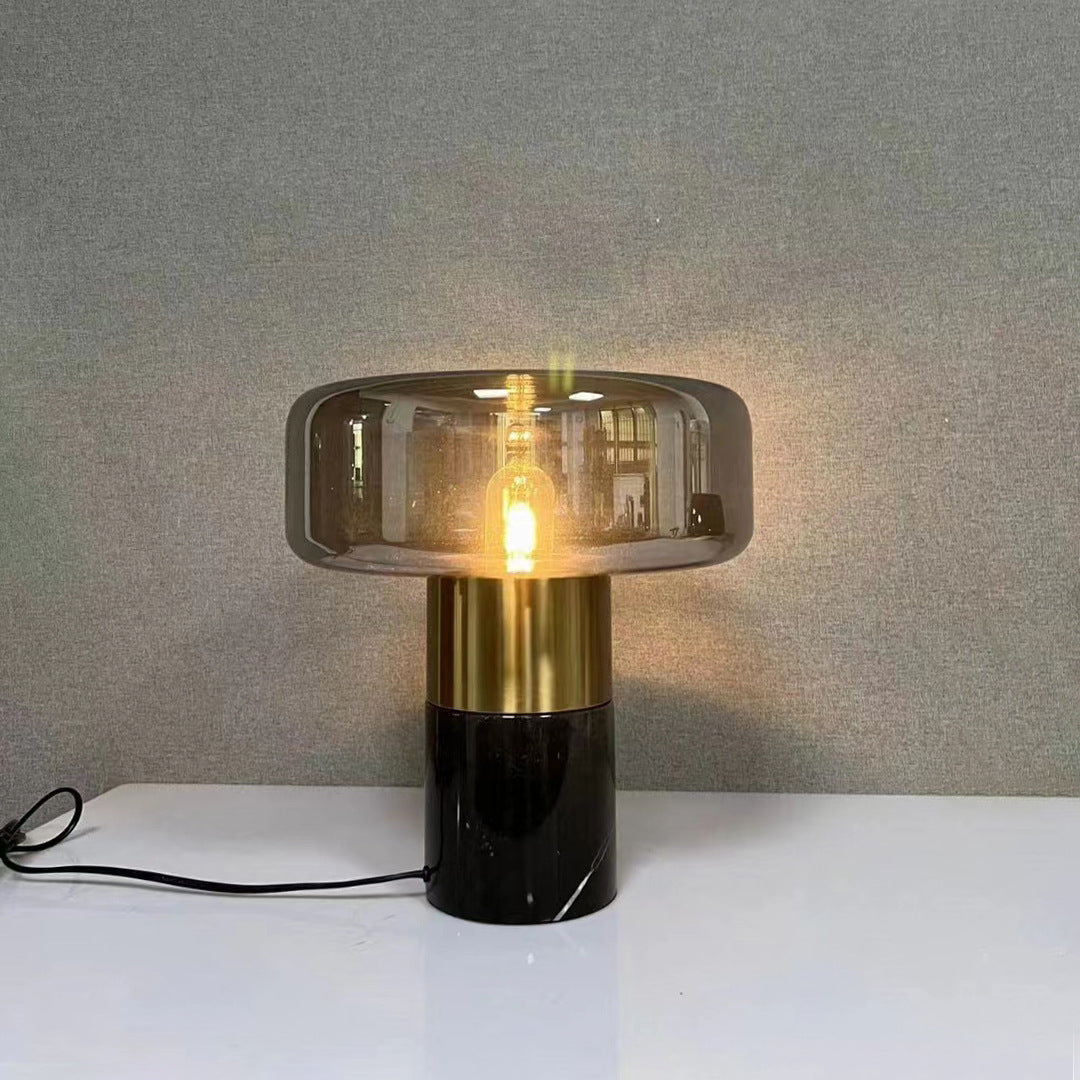 Glass Cylindrical Iron Marble Table Lamp