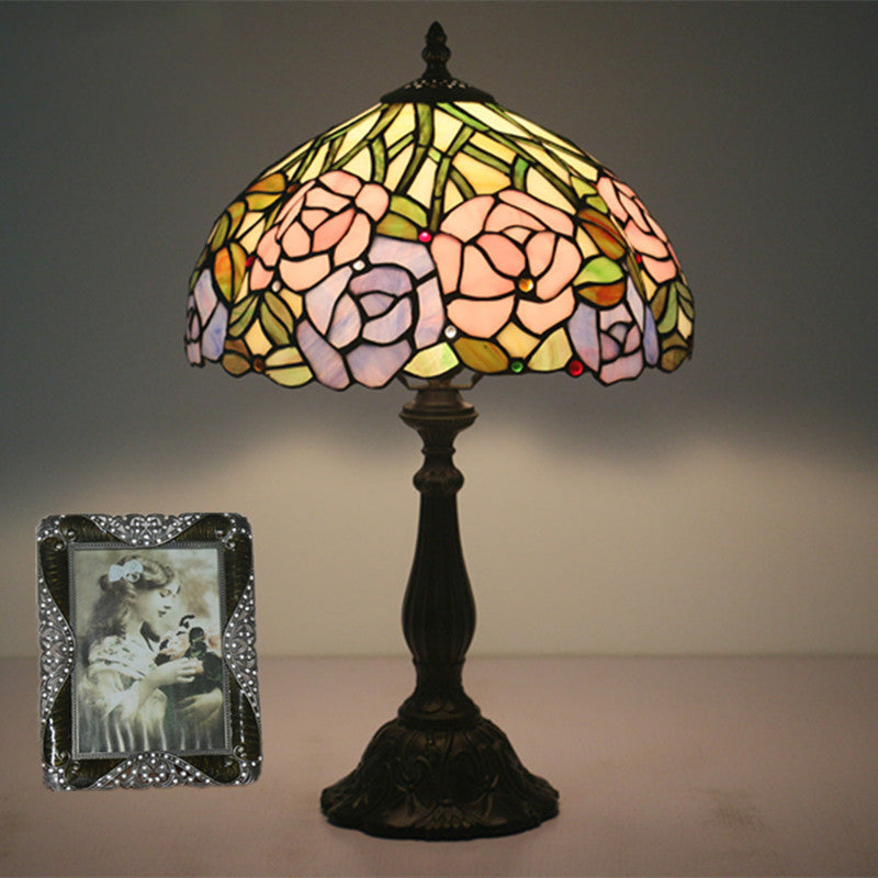 Rose Flower Stained Glass Table Lamp