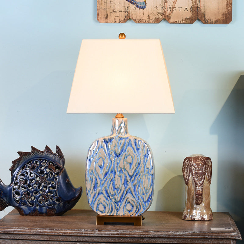Square Copper Ceramic Fabric Table Lamp