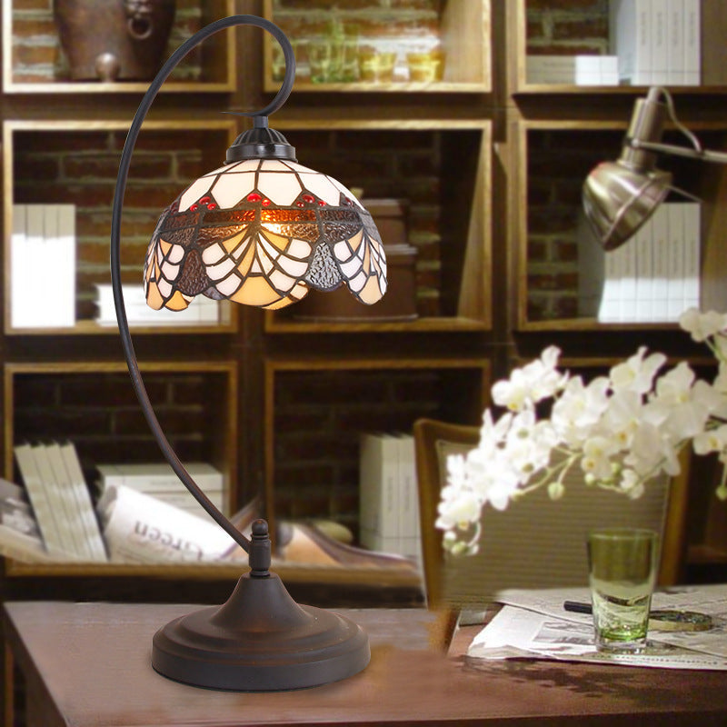 Iron Glass Floral Whelk Table Lamp