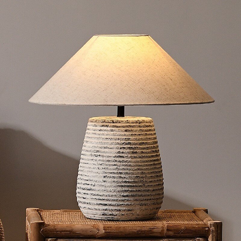 Cone Fabric Ceramic Column Table Lamp