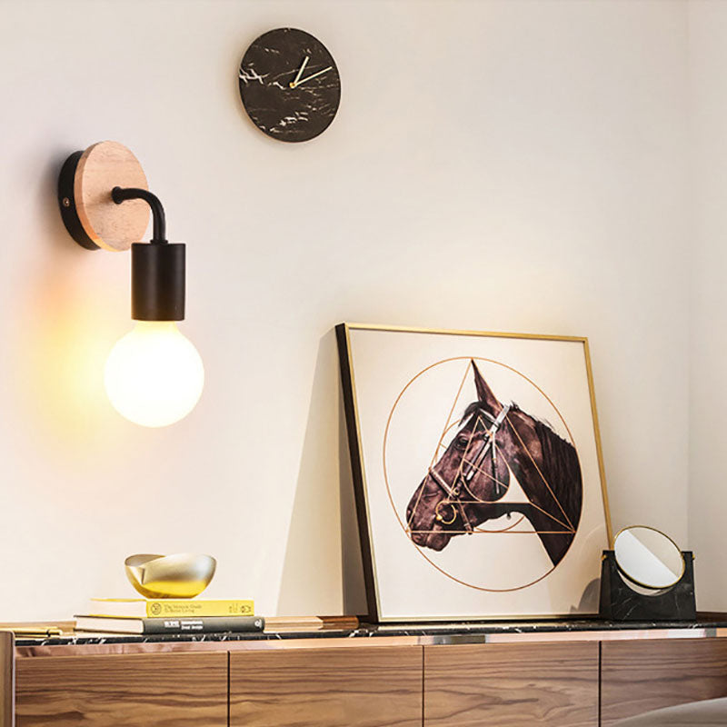 Bent Wood Iron Bedroom Wall Lamp