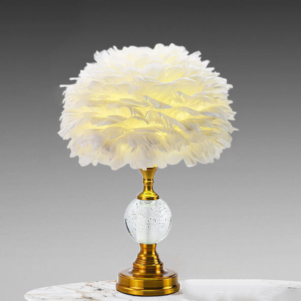 Iron Round Feather Lampshade Table Lamp