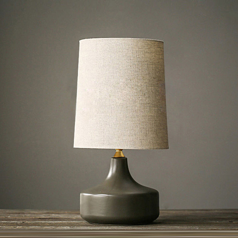 Fabric Round Ceramic Jar Table Lamp