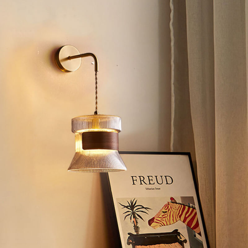 Walnut Scalloped Glass Lampshade Wall Lamp