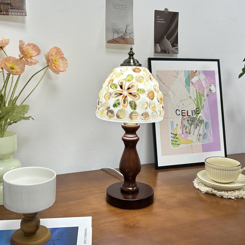 Wood Glass Hemispheroid Shell Table Lamp