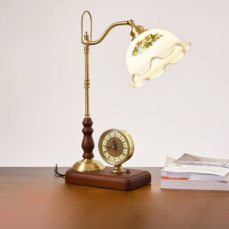 Floral Solid Wood Copper Table Lamp