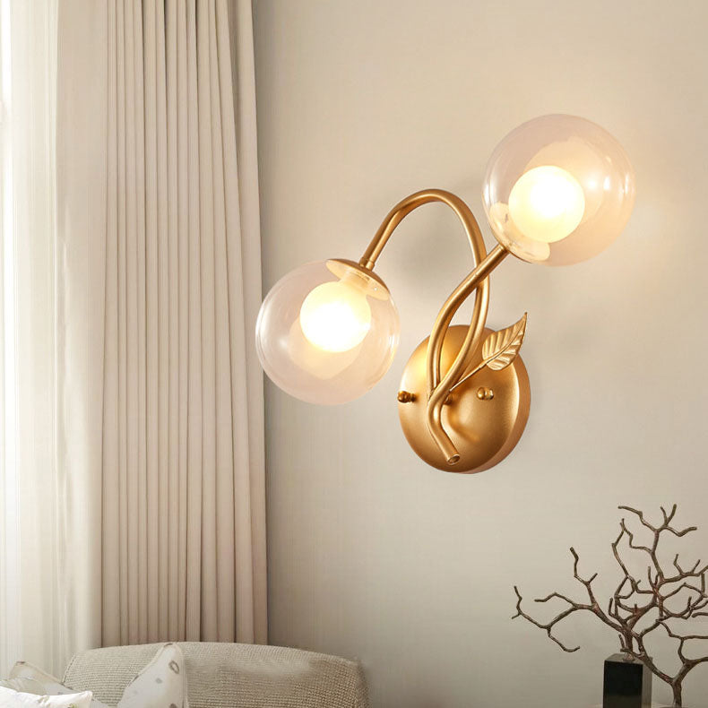 Branch Leaf Glass Ball 2-Light Wall Lamp