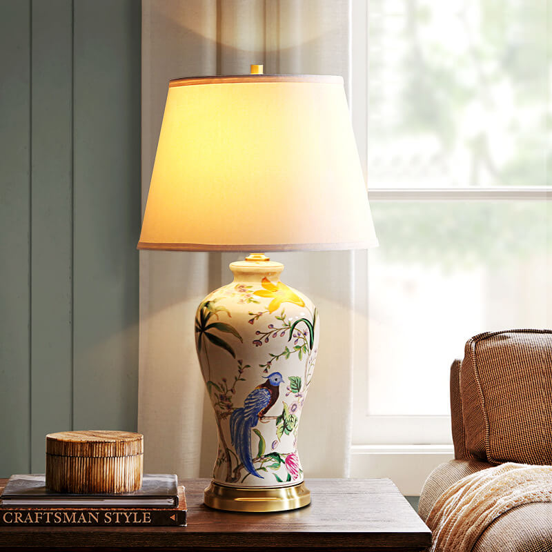 Bird Flower Painted Ceramic Table Lamp