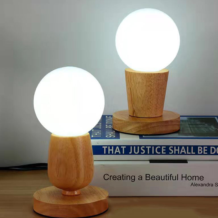 Orb Glass Wood Bedroom Table Lamp
