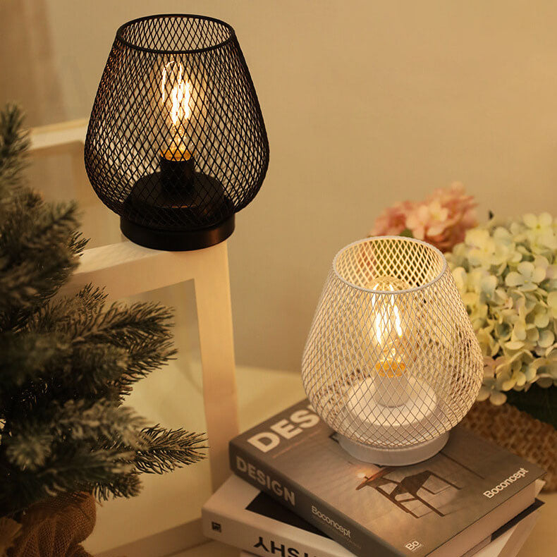 Battery Grid Iron Glass Table Lamp