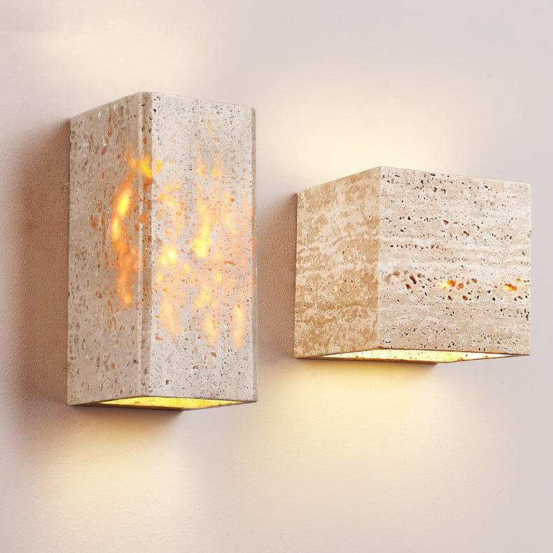 Yellow Travertine Square Hallway Wall Lamp