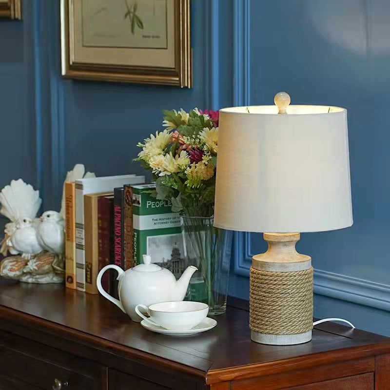 Hemp Rope Wood Fabric Table Lamp
