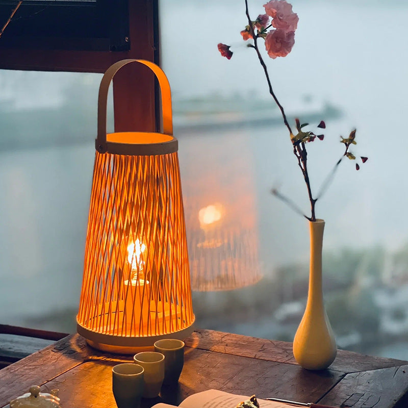 Bamboo Weaving Lantern Portable Table Lamp