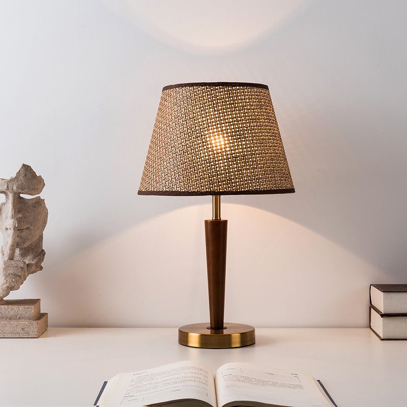 Fabric Round Wood Metal Table Lamp