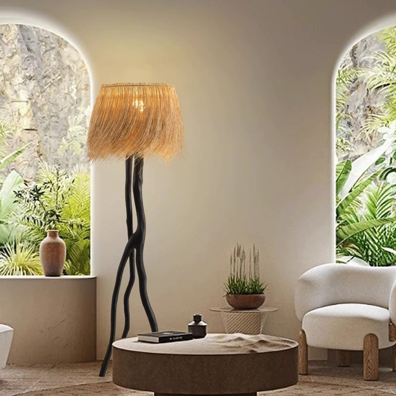 Bamboo Weaving Round Resin Floor Lamp