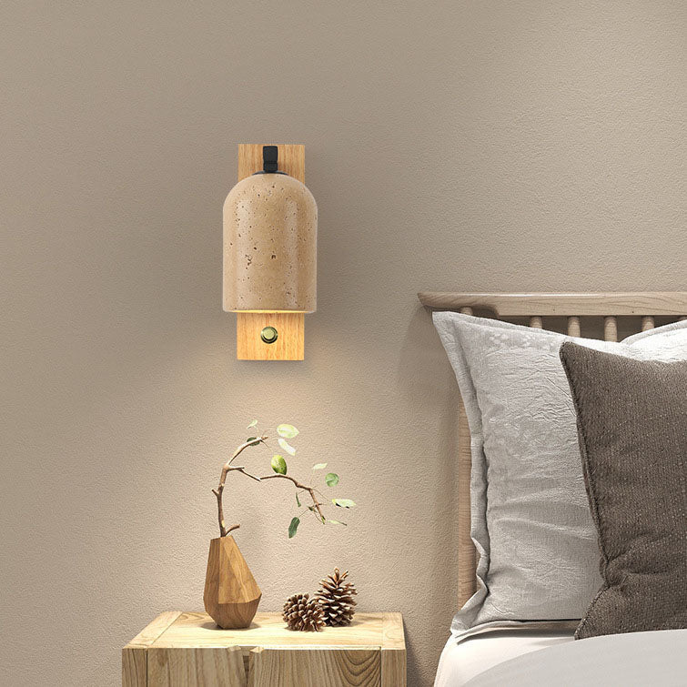 Stone Cylinder Wooden Wall Lamp