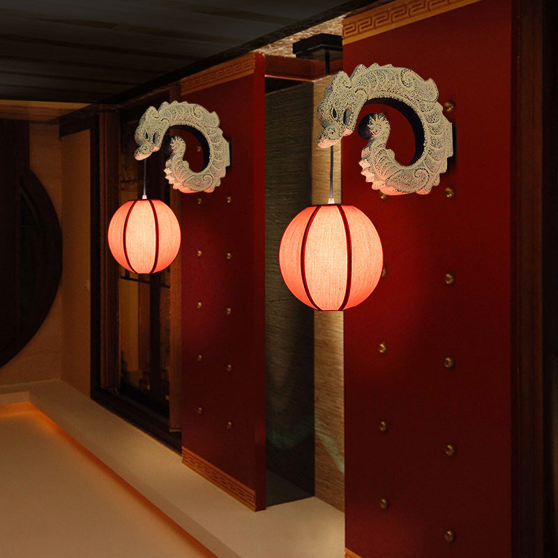 Classical Fabric Lantern Resin Wall Lamp