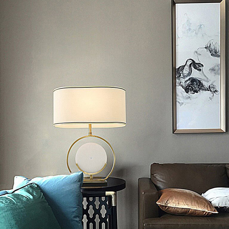 Brass Jade Circle Shape Table Lamp